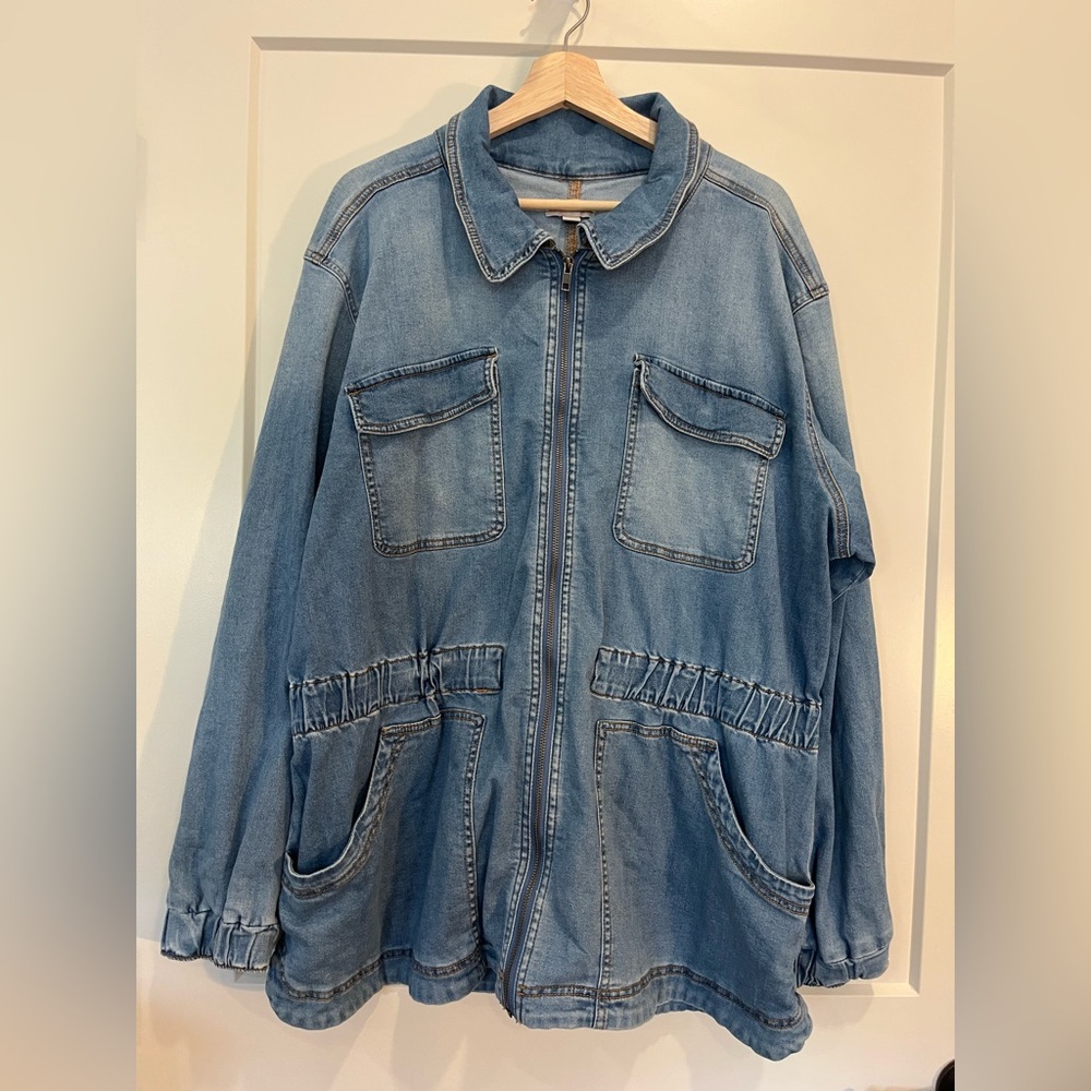Knox Rose Utility Boho Jacket Womens 2X Denim Stretch Pockets Elastic Waist Zip